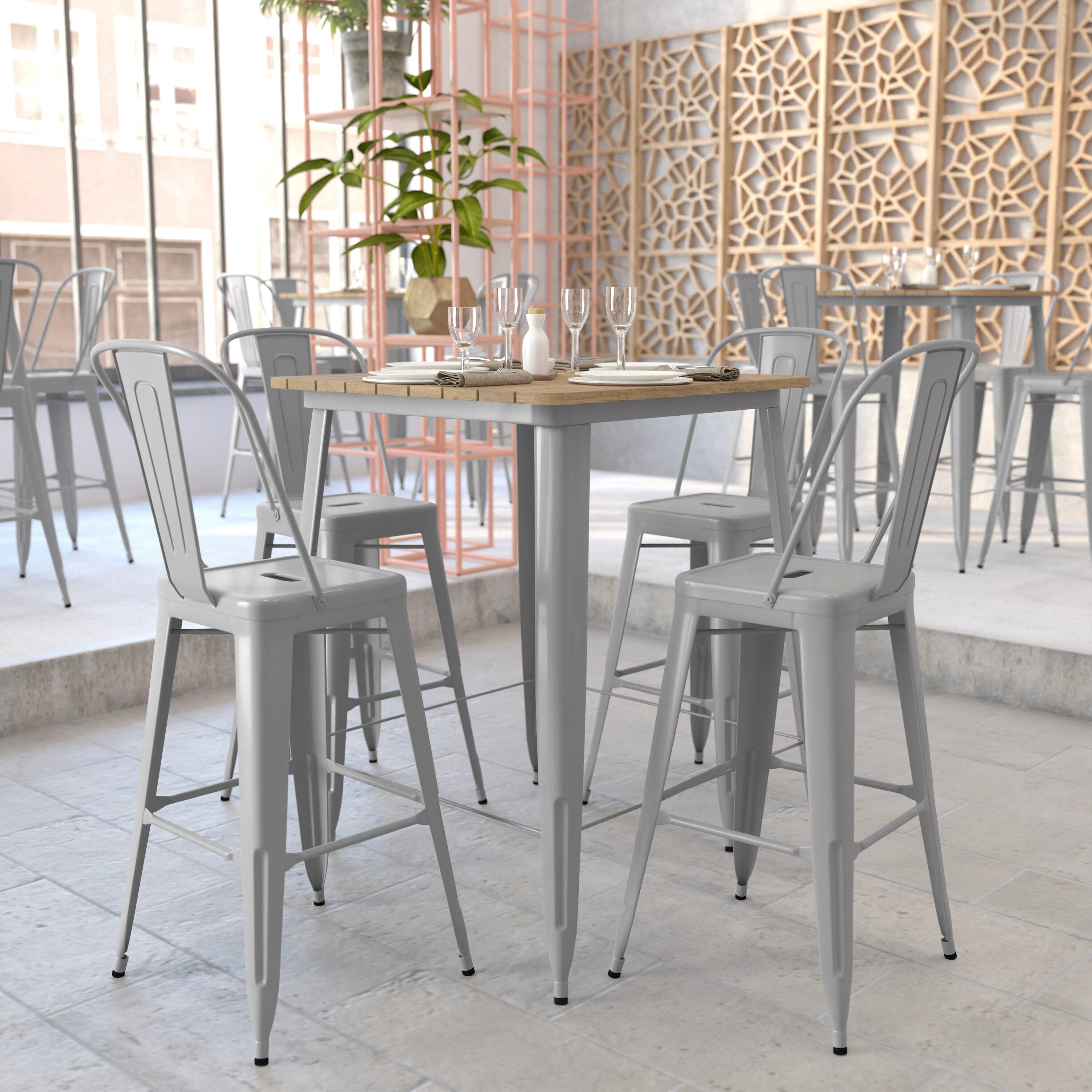 Alt View 3. Flash Furniture - Declan Commercial Indoor/Outdoor Bar Top Table, 31.5" Square All Weather Brown Poly Resin Top with Silver Steel base - Gray.