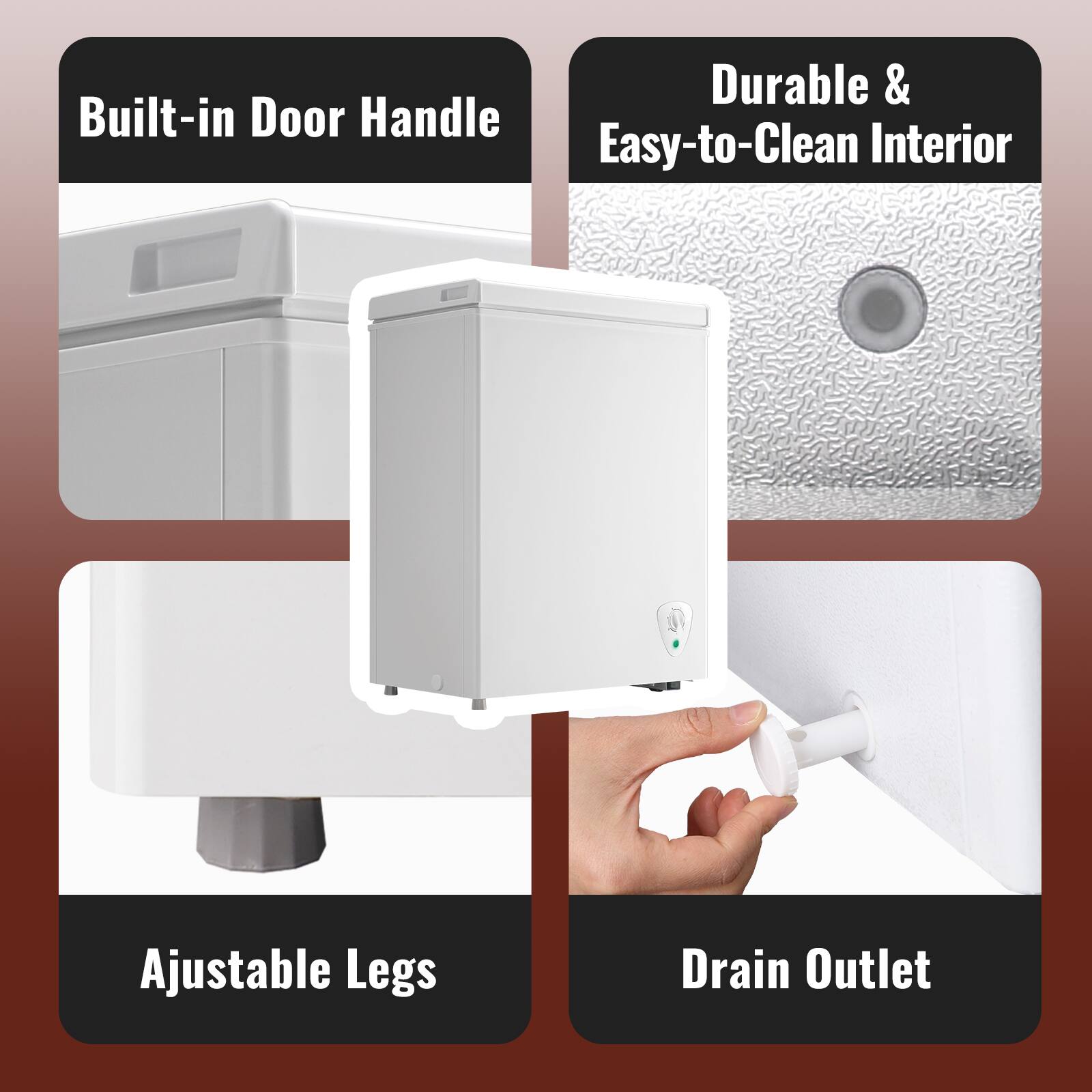 - Built-in Door Handle
- Durable & Easy-to-Clean Interior
- Adjustable Legs
- Drain Outlet
