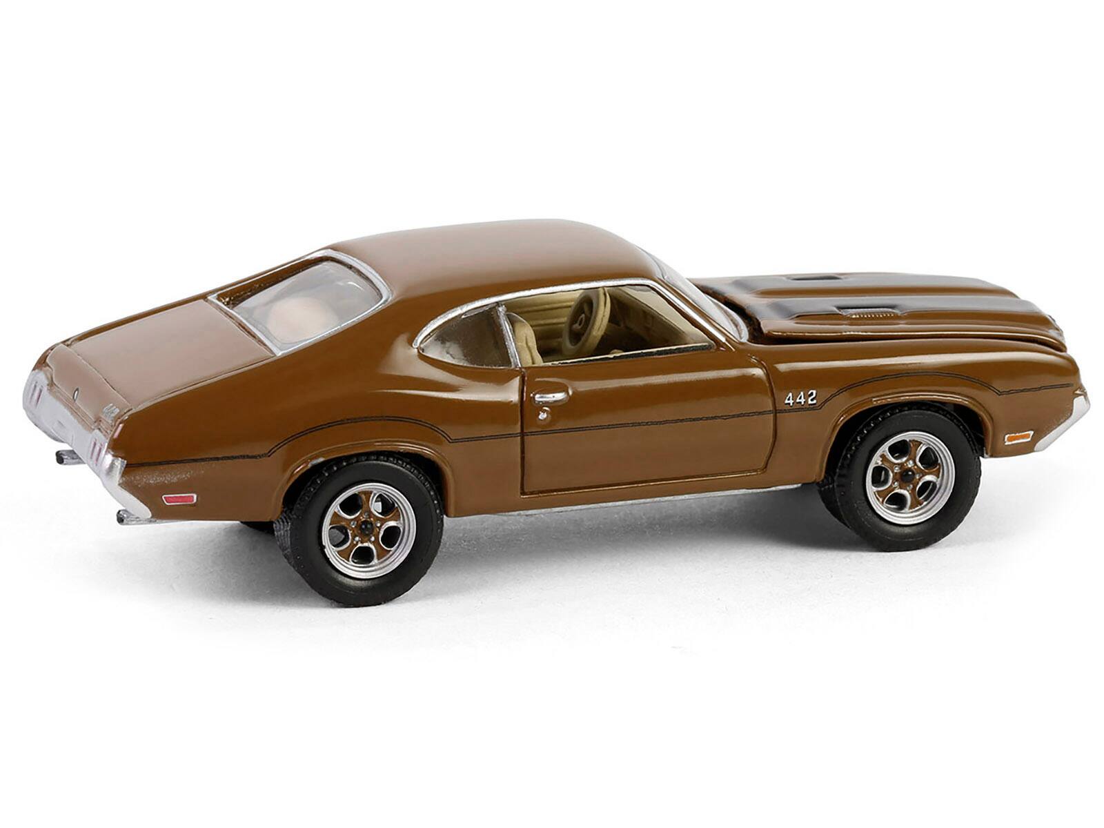 Back. Greenlight - 1972 Oldsmobile 442 Brown with Black Stripes "The Complete Escape Machine" "Vintage Ad Cars" Series 11 1/64 - Brown with Black Stripes.