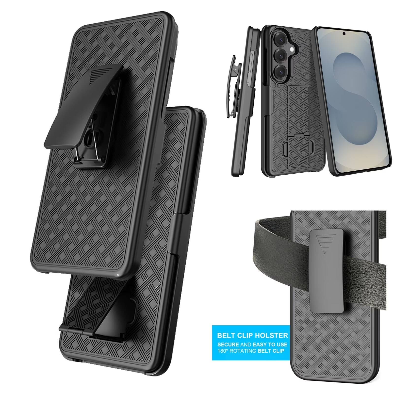 Dteck - for Samsung Galaxy S26 Rugged Case Shockproof Foldable Kickstand Full Protection Cover With Belt Clip Holster - Black