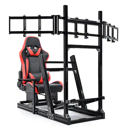 Front. Dardoo - Dardoo Aluminum Sim Racing Cockpit with Triple Monitor Stand & Seat,Fit for Logitech, for Thrustmaster, for Fanatec - Red & Black.