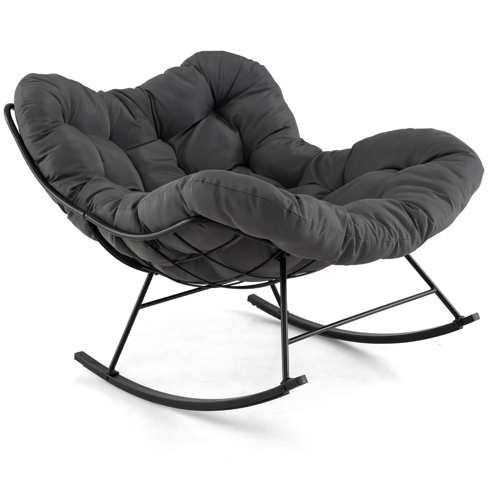 Costway - Indoor Outdoor Rocking Chair, Oversized Egg Papasan Chair with Padded Cushion - Black