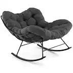 Front. Costway - Costway Indoor Outdoor Rocking Chair, Oversized Egg Papasan Chair with Padded Cushion - Black.