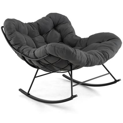 Front. Costway - Costway Indoor Outdoor Rocking Chair, Oversized Egg Papasan Chair with Padded Cushion - Black.