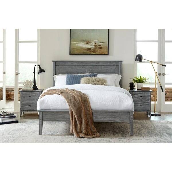 Back. Hivvago - Hivvago Contemporary Solid Pine Platform Bed in Queen Size - Grey.