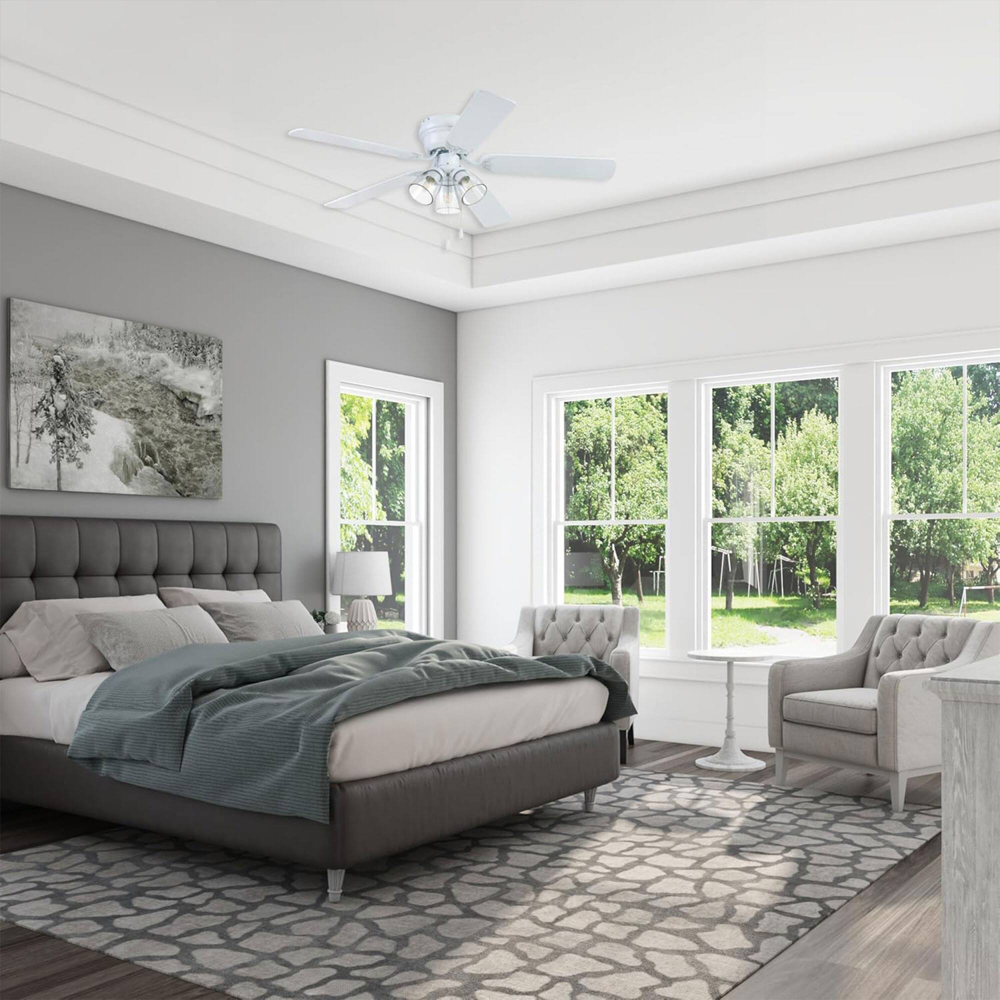 Alt View 1. Portage Bay - Portage Bay Renton Indoor Ceiling Fan with Quiet, Reversible Motor, 52", White - White.