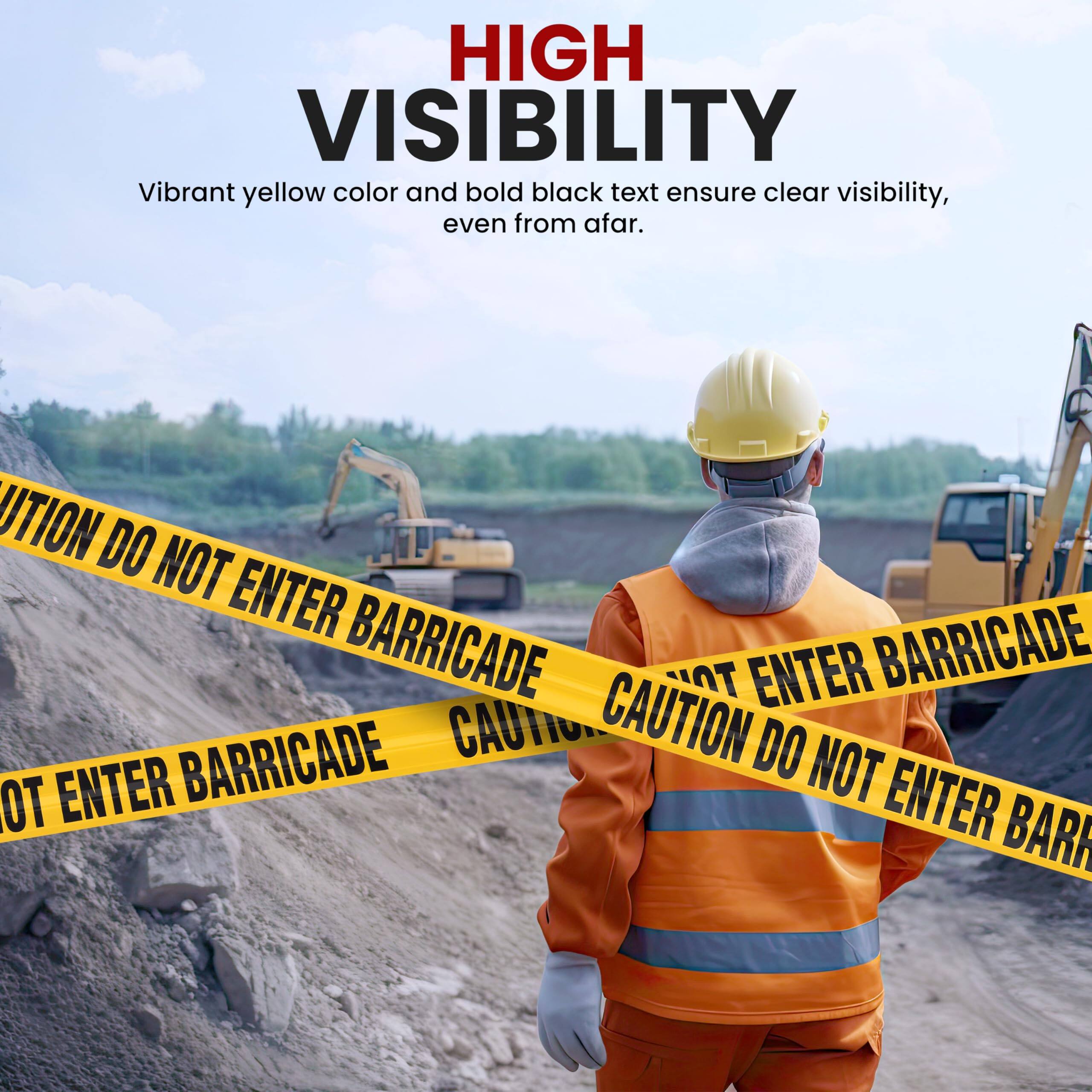 HIGH VISIBILITY  
Vibrant yellow color and bold black text ensure clear visibility, even from afar.

CAUTION DO NOT ENTER BARRICADE  
CAUTION DO NOT ENTER BARRICADE  
CAUTION DO NOT ENTER BARRICADE