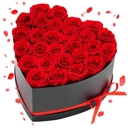 Front. VEVOR - Forever Flowers, 27 Preserved Roses in a Heart Shape Box, Eternal Flowers Immortal Bouquet Birthday Present - Red, Black.