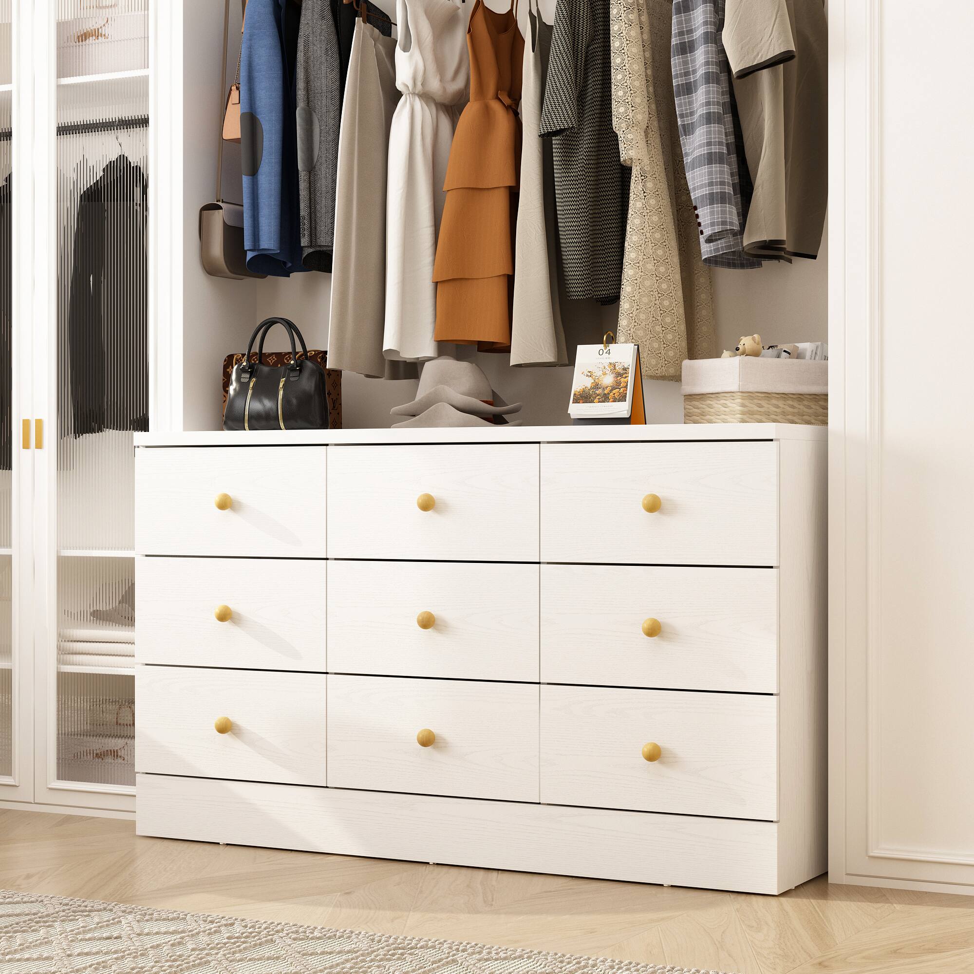 Alt View 6. Famapy - Famapy Horizontal Dresser with Anti - Tip Feature & Solid Wood Handles - White.