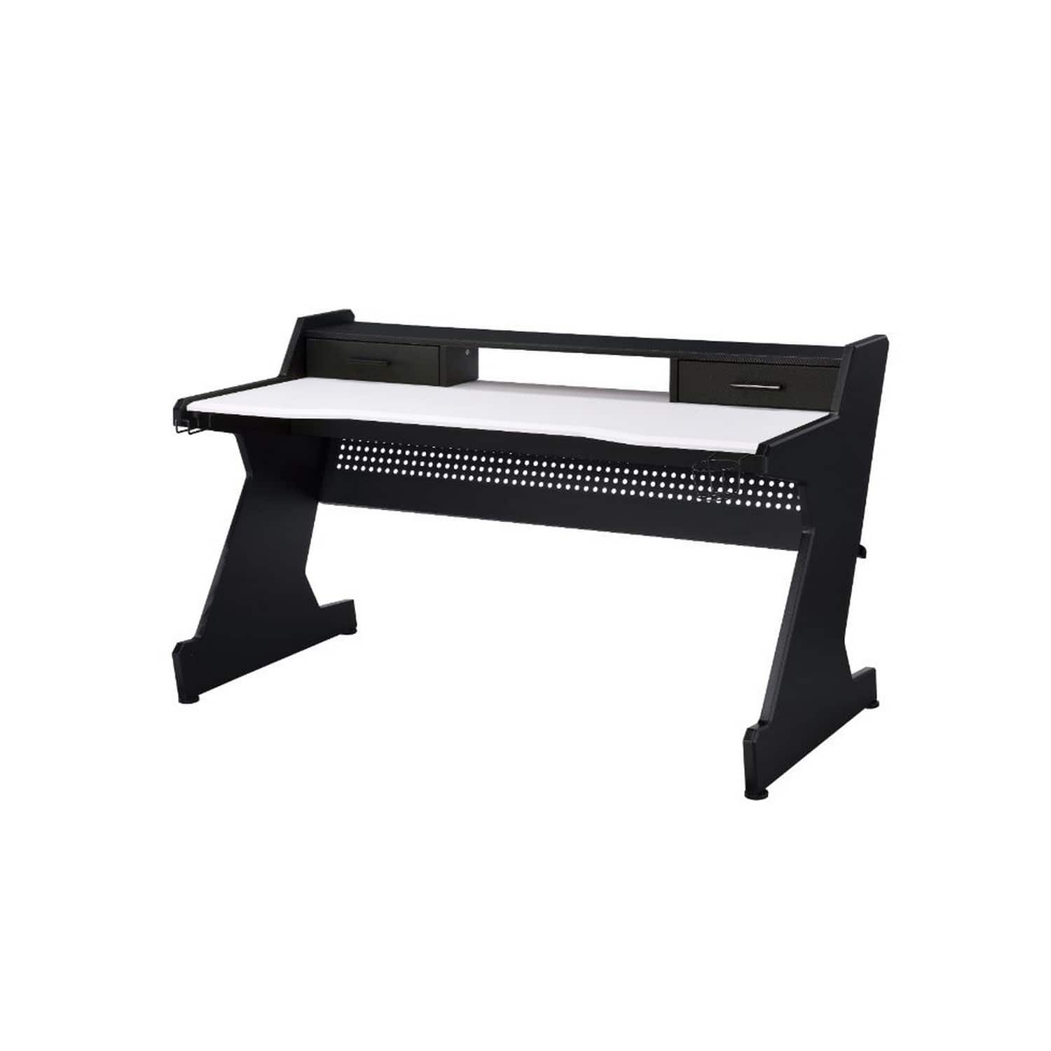Manhattan Lane - Gaming Table with Cup Holder and Headset Rack - Black, White