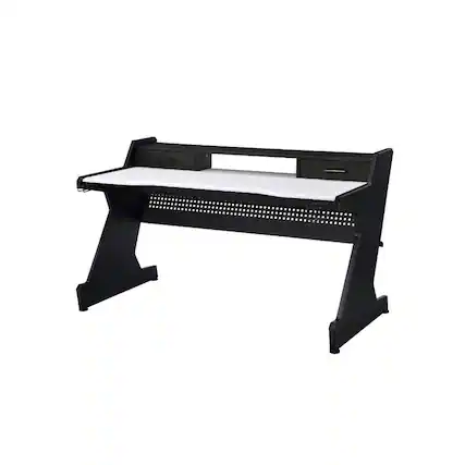 Front. Manhattan Lane - Gaming Table with Cup Holder and Headset Rack - Black, White.