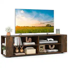Costway - 59'' Wood TV Stand Console Storage Entertainment Media Center with Adjustable Shelf - Walnut