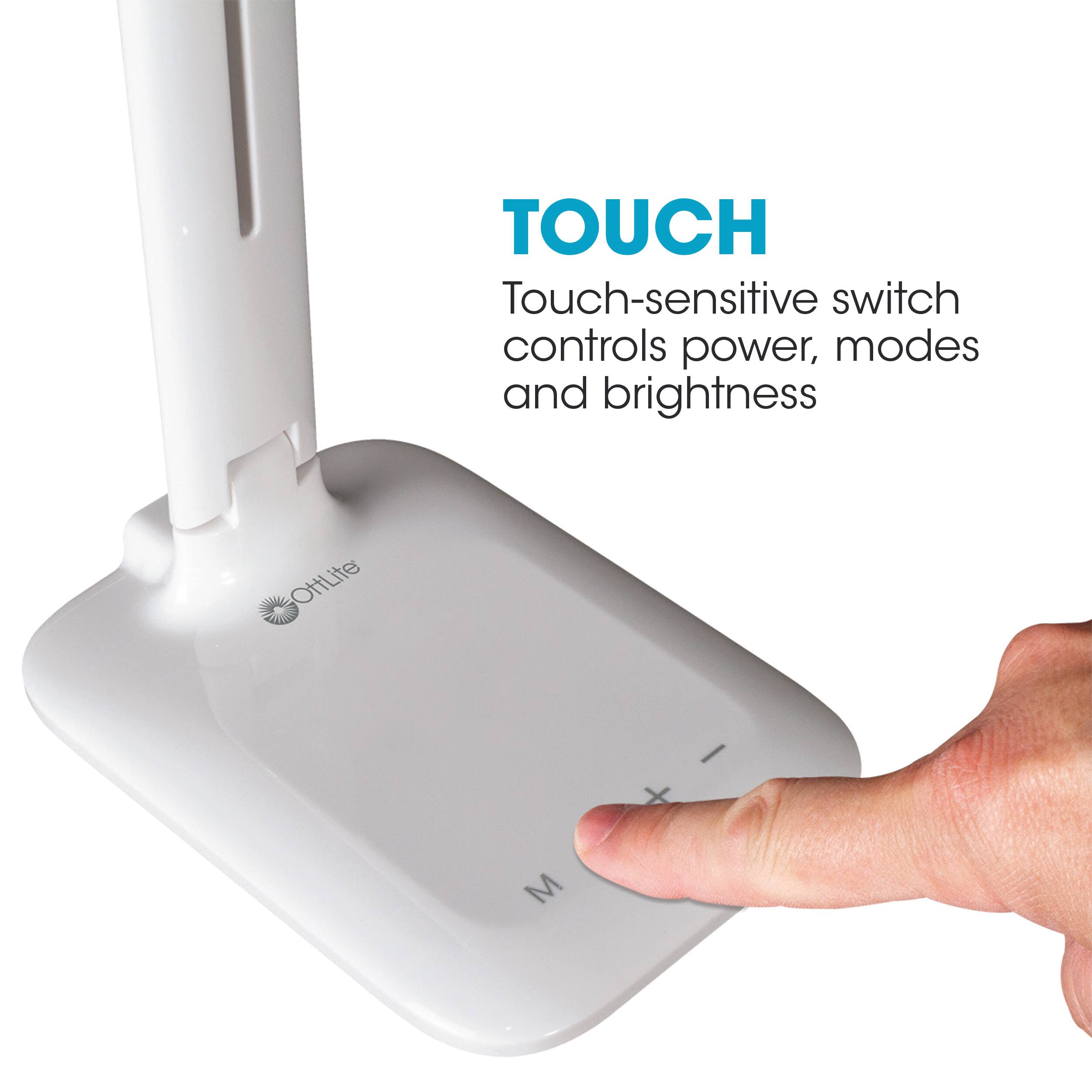 TOUCH Touch-sensitive switch controls power, modes and brightness OttLite X - M