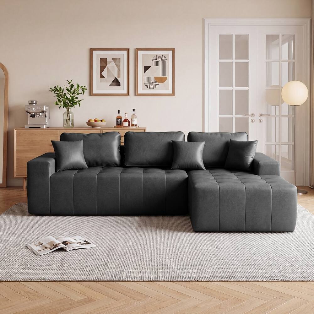 Angle. Loheer - Loheer Faux Leather Sofa L-Shaped Sectional Corner Chaise Couch Black - Black.