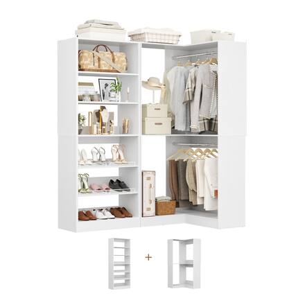 Front. Aheaplus - Corner Closet System 2-Piece Set, Featuring 2 Hanging Rods, Shoe Racks, and Storage Shelves, 1200 LBS Capacity - White.