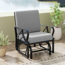 Gymax - Patio Glider Chair Single Outdoor Rocking Chair w/ Seat & Back Cushions - Gray