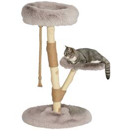 Pawhut - 35 Inch Modern Cat Tree Tower for Indoor Adult Cats with Wooden Natural Branch Scratching Posts, Cat Bed & Rope Toy - Brown