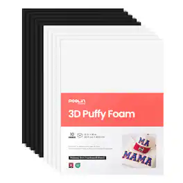 Poolin - 3D Puffy Foam for Machine Embroidery 12" x 16", 5 Black + 5 White, 3mm Thick Foam Sheets for Hats, Hoodies & DIY Crafts