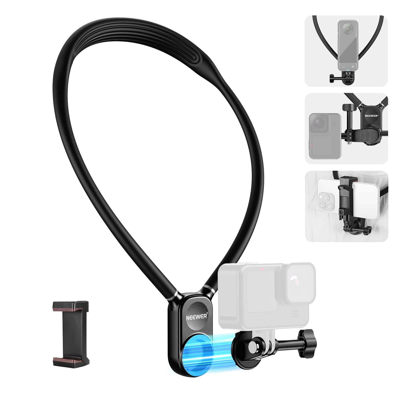 Neewer - Magnetic Neck Mount for GoPro & Phone - Quick Release POV Holder for Action Camera & iPhone