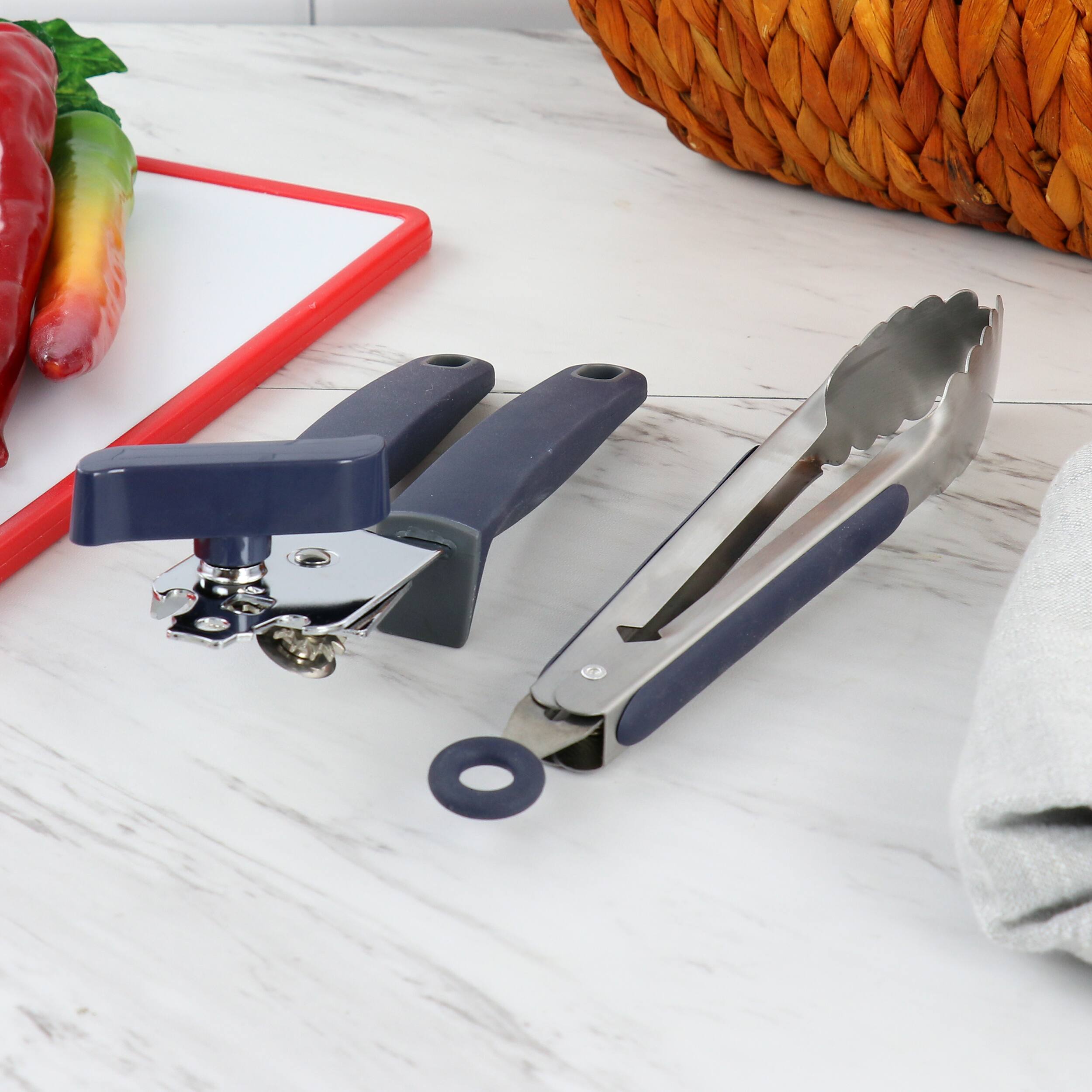 Alt View 4. Oster - Oster Bluemarine 2 Piece Stainless Steel Can Opener and Tongs Set in Navy Blue - Blue.
