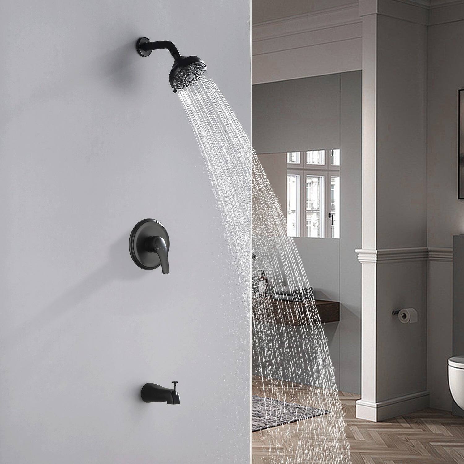 Alt View 3. Boyel Living - Matte Black Shower Set with cUPC Pressure Balance Valve 6 Function ABS Shower Head and High Flow Tub Spout - Matte Black.