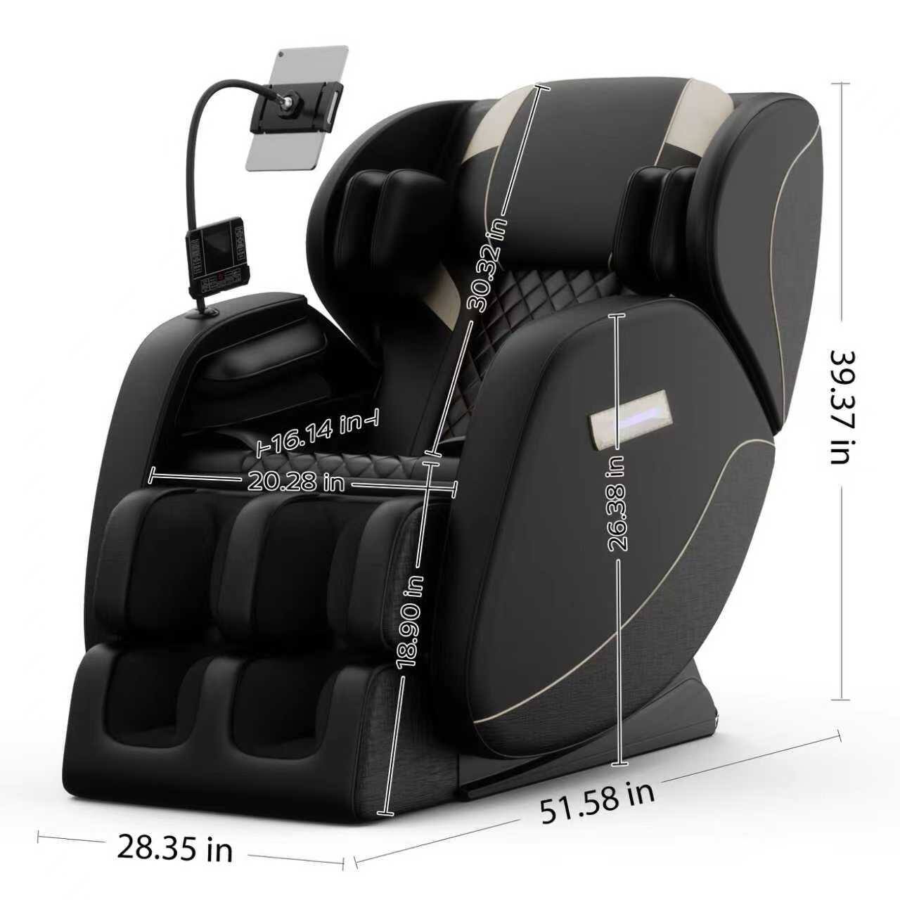 Sure, here is the corrected and grouped text from the image:

- Height: 30.32 in
- Width: 51.58 in
- Depth: 28.35 in
- Seat Height: 18.90 in
- Seat Width: 20.28 in
- Back Height: 39.37 in
- Armrest Height: 16.14 in