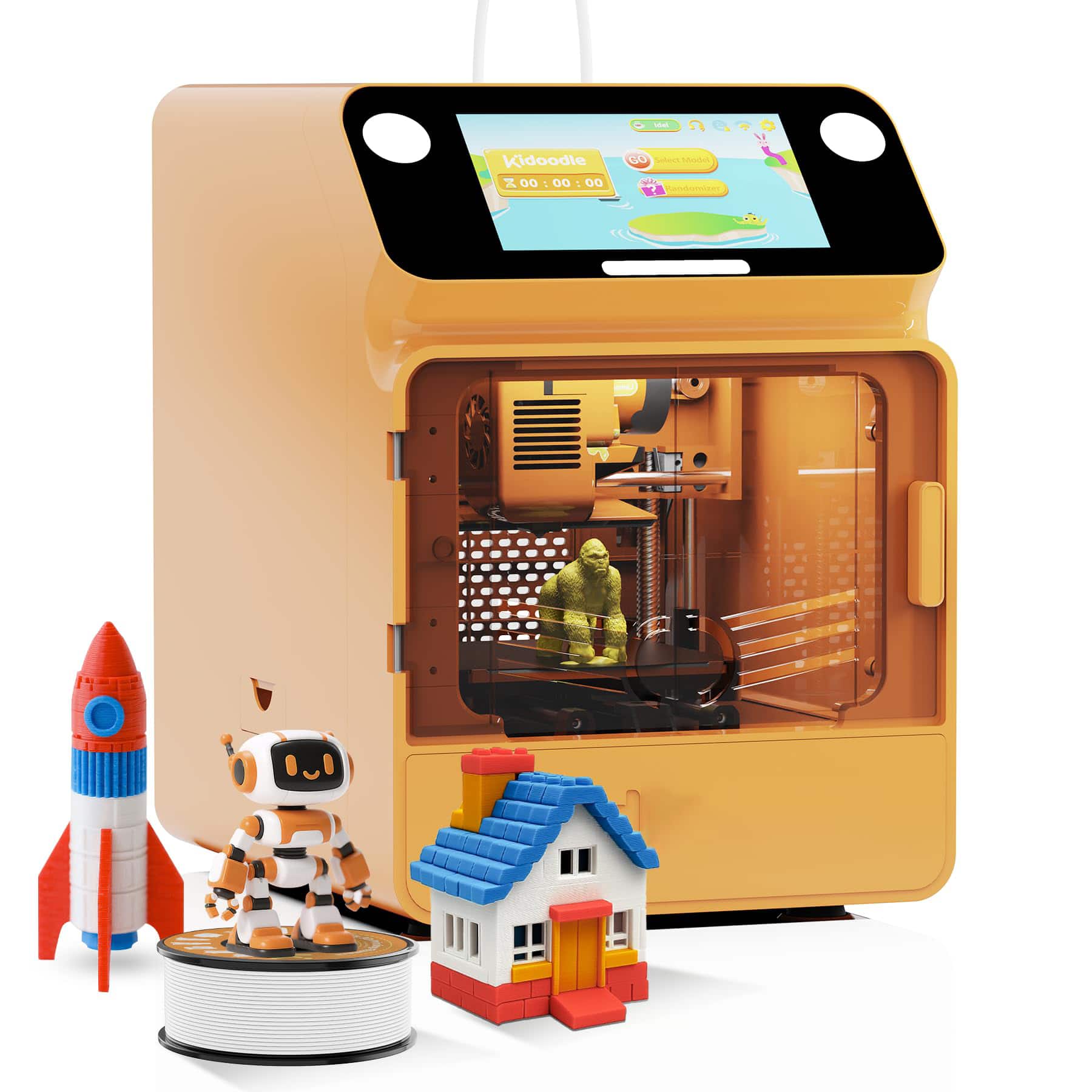 GlowWise - Kid-safe 3D printer for STEM learning. Features Wi-Fi/app control, weekly toy library updates, touch screen - Orange