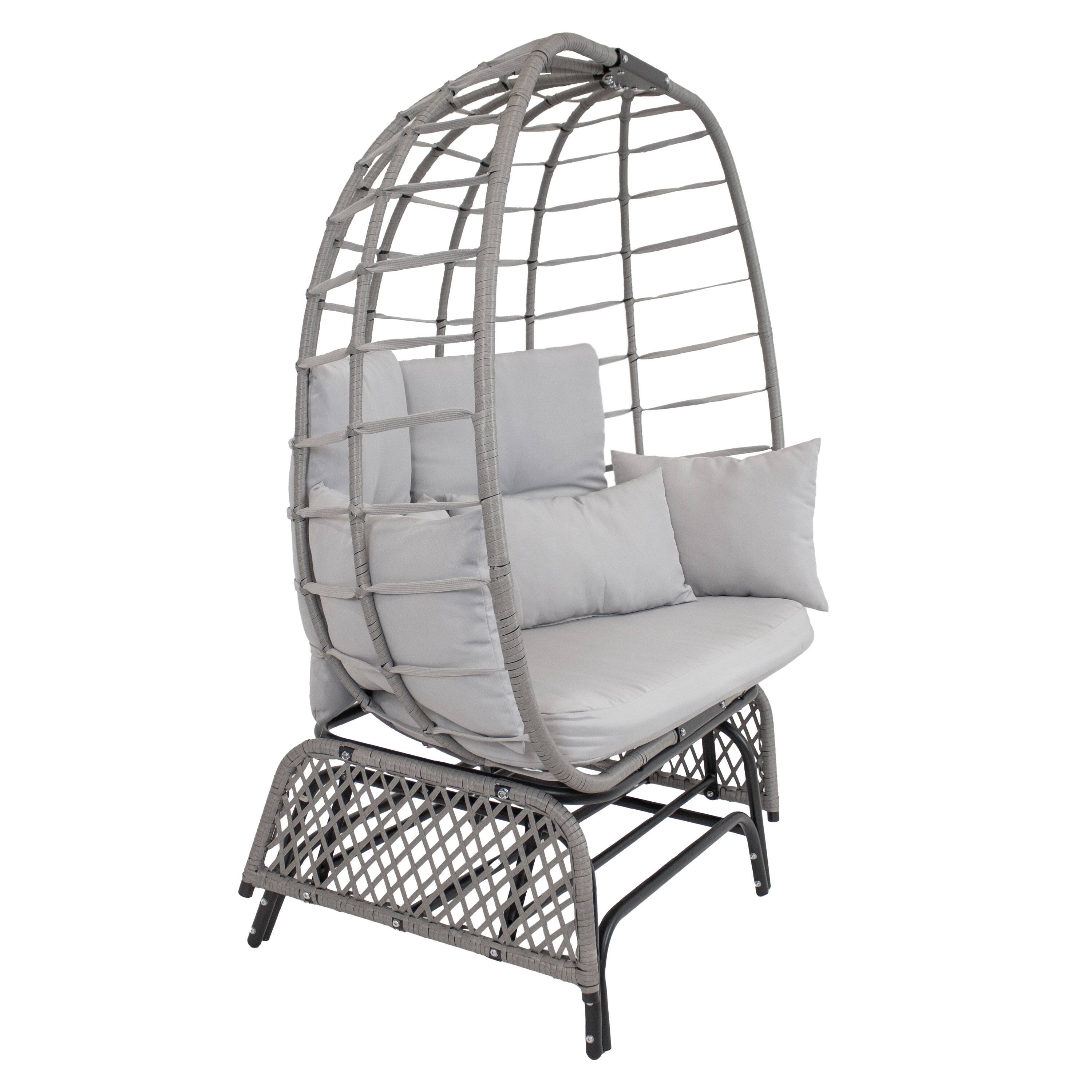 Alt View 7. Sunnydaze - Polyrattan Double Egg Chair Glider with Cushions and Pillows - Gray.
