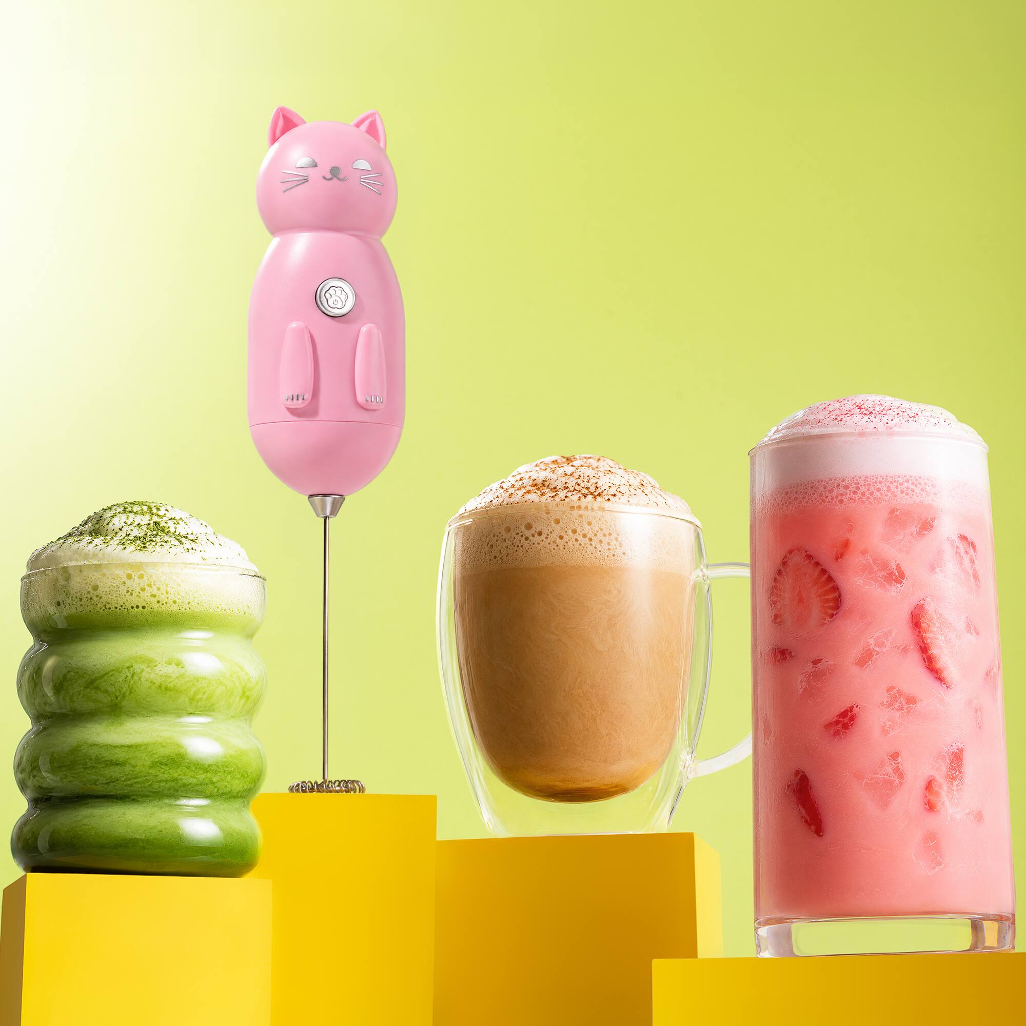 Alt View 2. Zulay Kitchen - Zulay Kitchen Zuki Cat Frother with Fun Stickers Included - Pink.