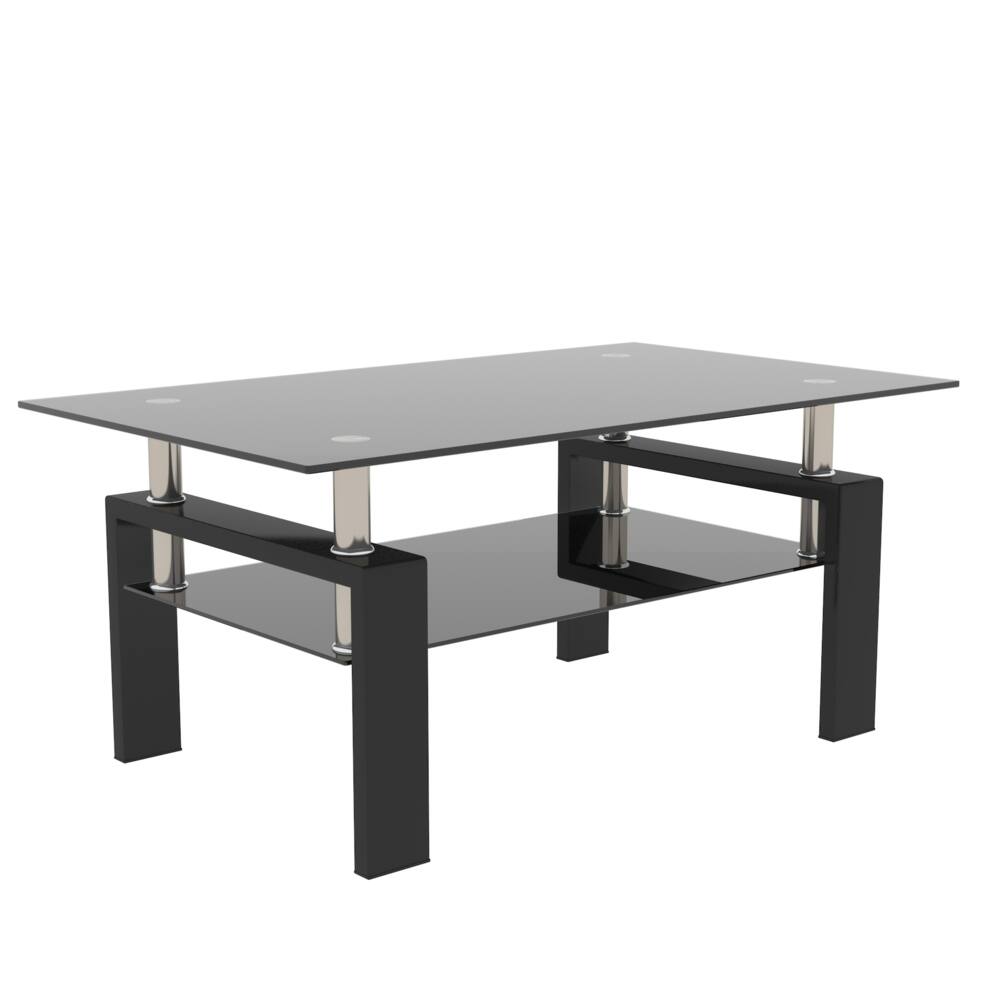 Alt View 3. Loheer - Loheer Black Glass Coffee Table Modern Clear Center Table Living Room Furniture - Black.