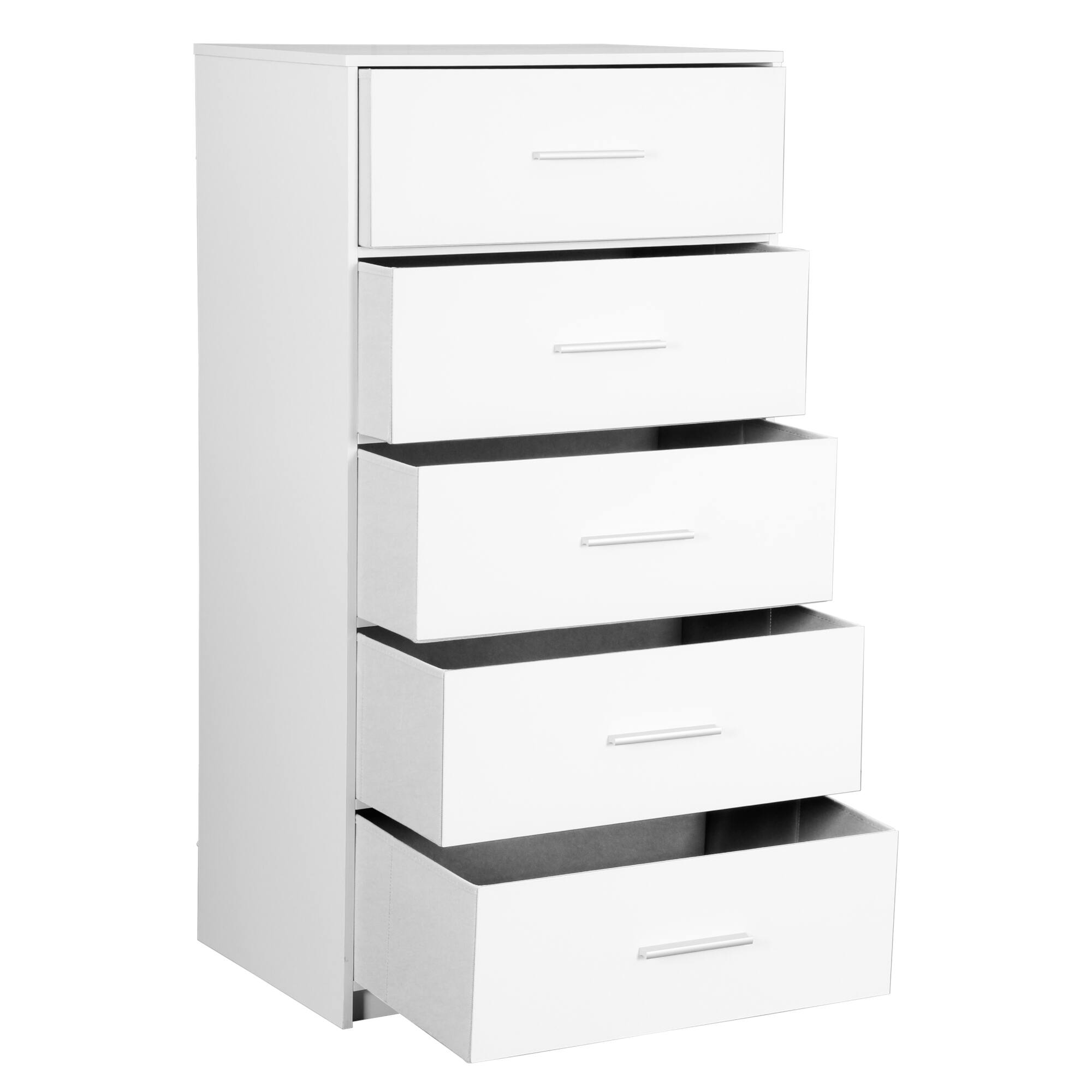 Alt View 2. GOODSILO - Modern 5-Drawer Fabric Dresser with Wooden Top for Bedroom, Living Room, or Office Storage - White.