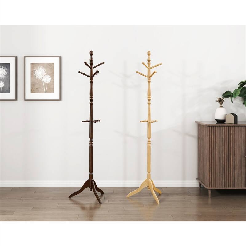 Left. ALEXOUN - Classic Solid Wood Coat Rack - 10 Hooks Entryway Stand, Wooden Finish Freestanding Hanger, Home & Office Furniture - Natural.