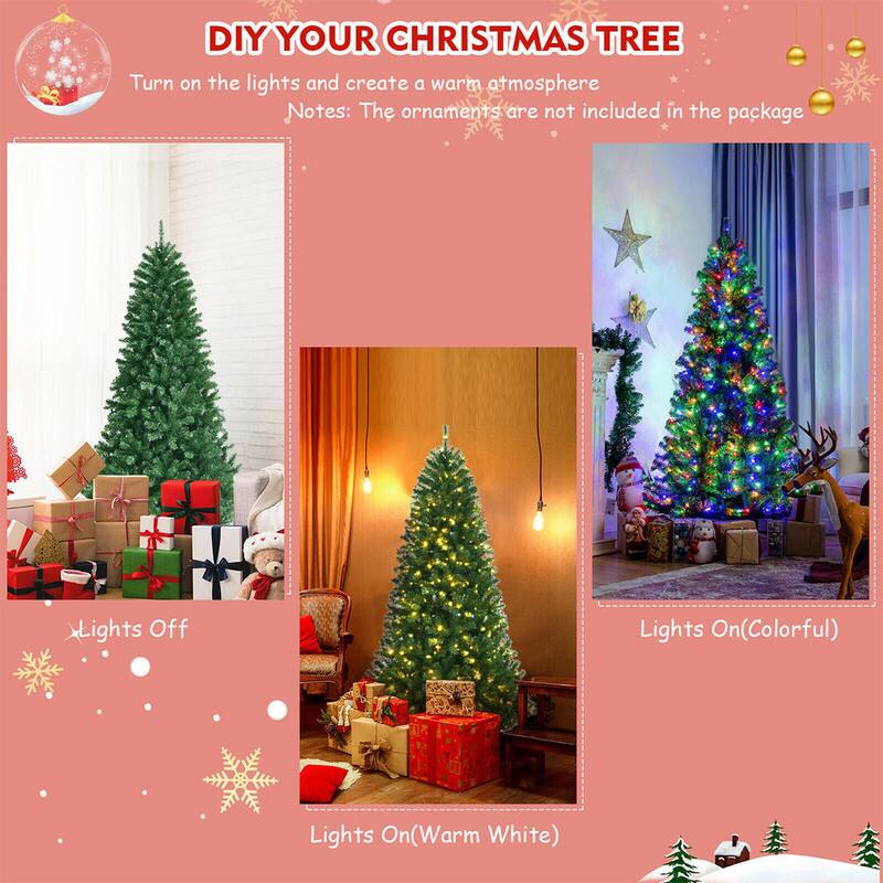 DIY YOUR CHRISTMAS TREE  
Turn on the lights and create a warm atmosphere  
Notes: The ornaments are not included in the package  

Lights Off  
Lights On(Colorful)  
Lights On(Warm White)