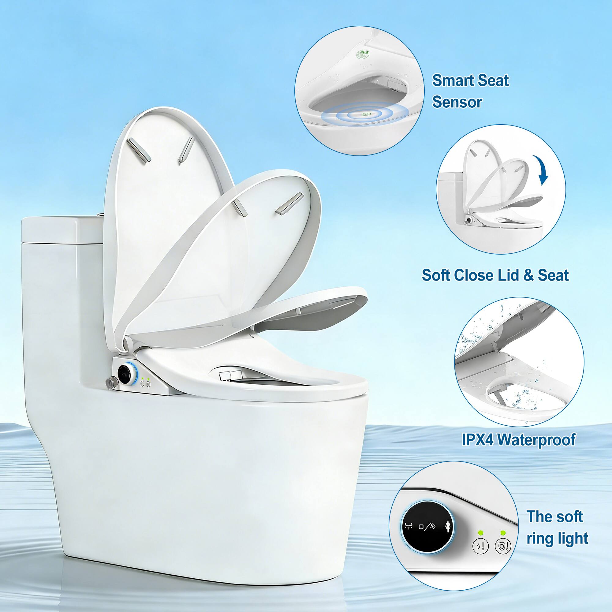 Smart Seat Sensor  
Soft Close Lid & Seat  
IPX4 Waterproof  
The soft ring light