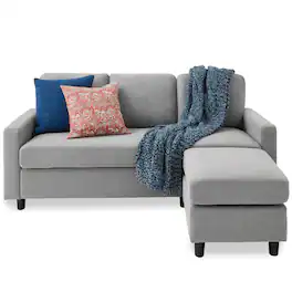 Best Choice Products - Linen Sectional Sofa Couch w/ Chaise Lounge, Reversible Ottoman Bench - Light Gray - Linen - Light Gray