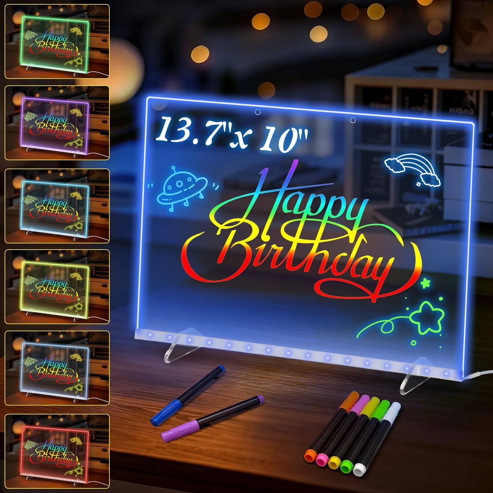 LED Note Board For Kids - 13.7x10 Inch Drawing Board With 7 Colors, 4 Light Modes, Dry Erase 12 thumbnail image