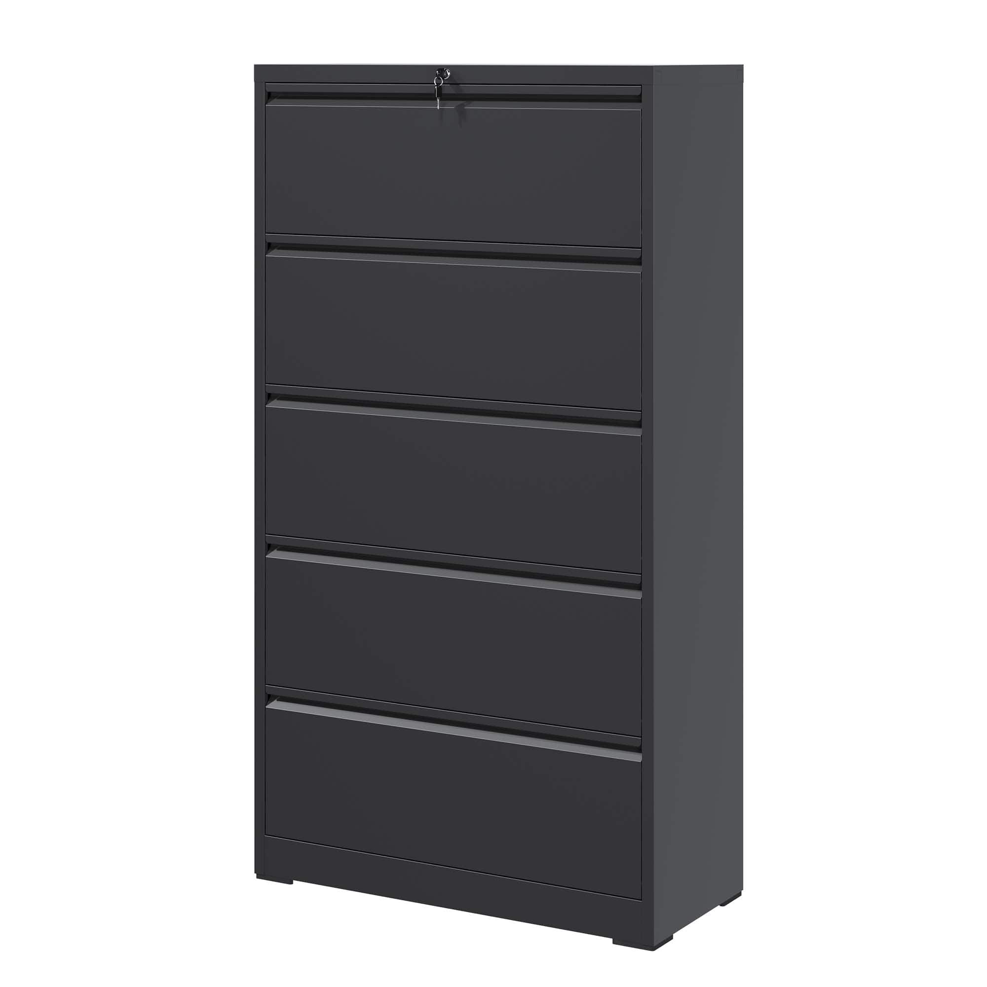 Dexmalle - Dexmalle-5 Drawer Metal Lateral File Cabinet with Lock-Black