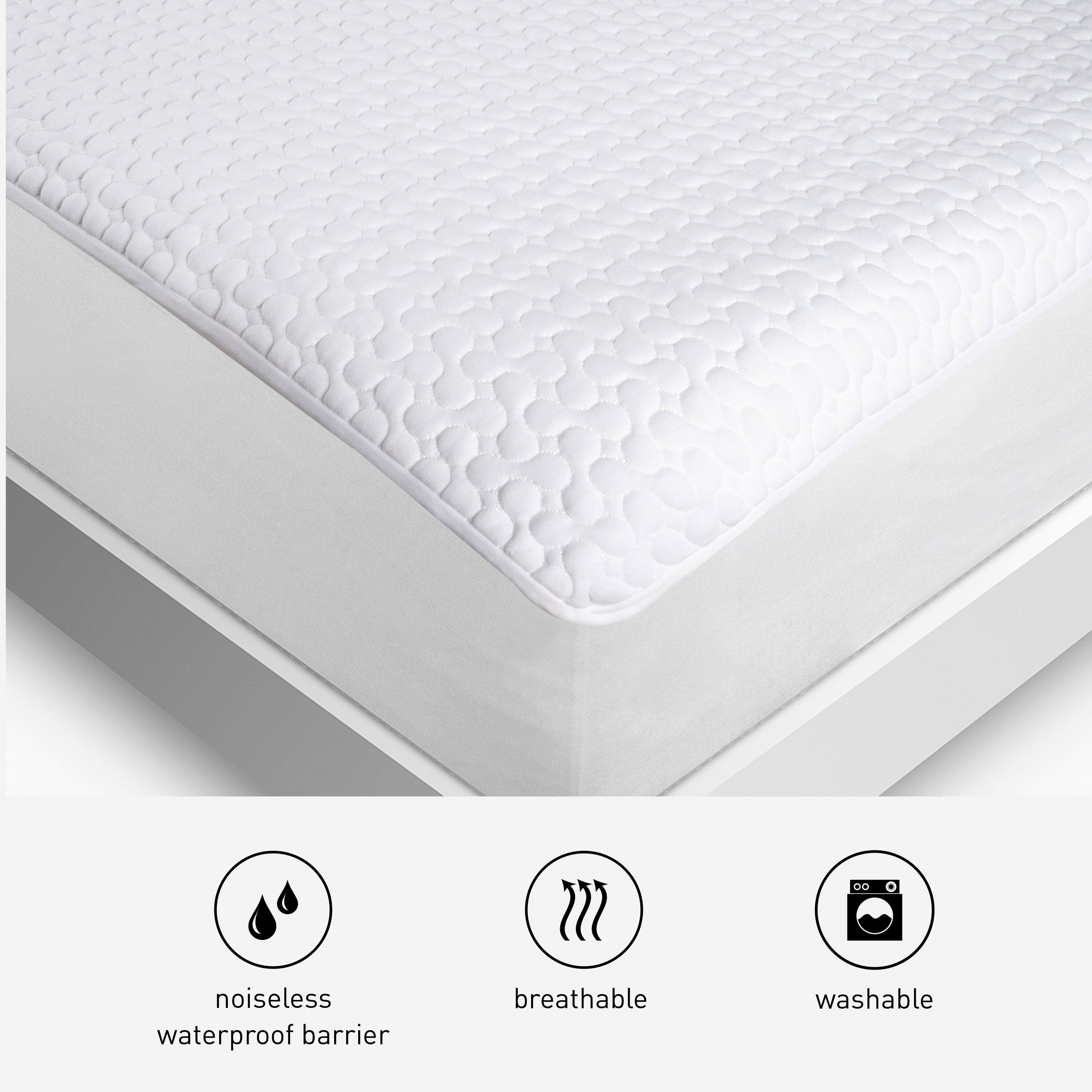 - noiseless waterproof barrier
- breathable
- washable