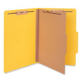 Universal - Bright Colored Pressboard Folders, 2" Expansion, 1 Divider, 4 Fasteners, Legal Size, Yellow Exterior, 10/Box
