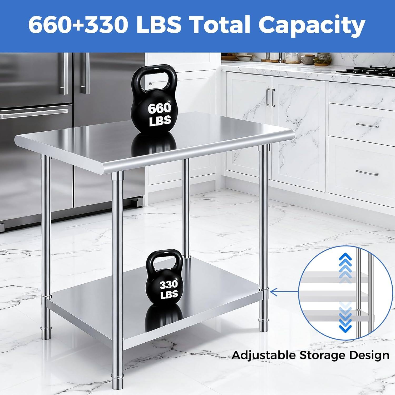 660+330 LBS Total Capacity  
660 LBS IC  
330 LBS  
Adjustable Storage Design