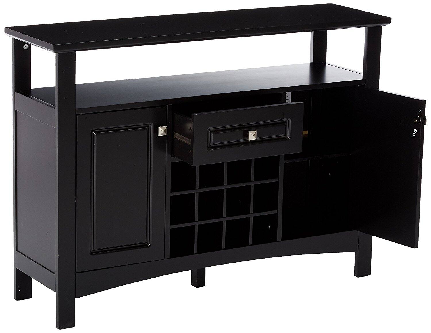 Angle. Kings Brand Furniture - Kings Brand Furniture Syracuse Black Wood Buffet/Wine Cabinet - Black.