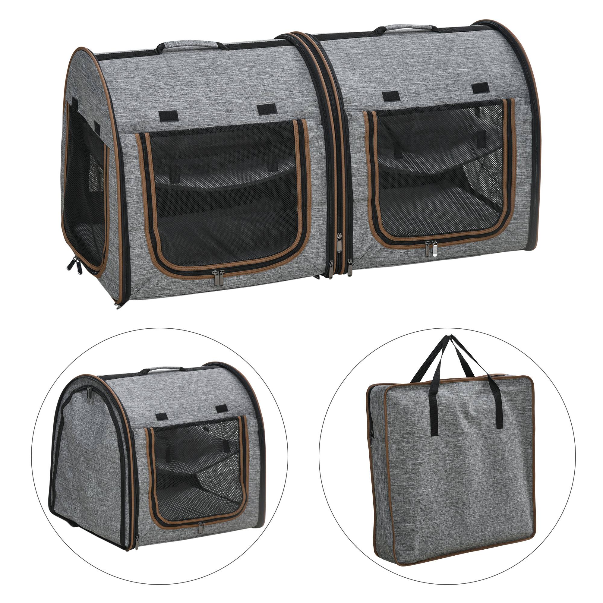 Alt View 5. Pawhut - 39" Portable Soft-Sided Cat Carrier, Cat Kennel, Travel Dog Crate, Soft Cushions & Storage Bag, Easy to Fold.