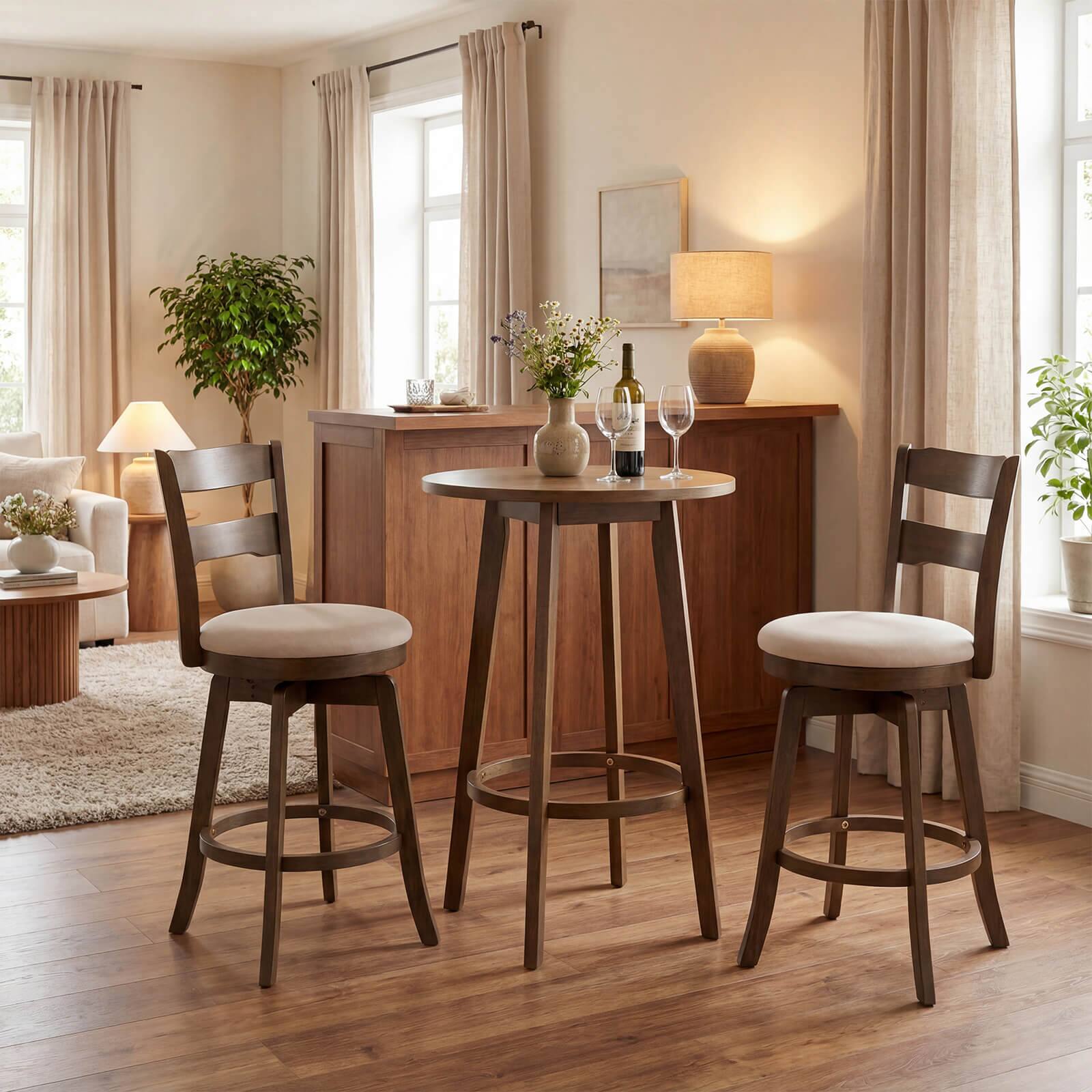 Alt View 3. Costway - Costway 25" Swivel Counter Barstools Set of 4 with Backrest Upholstered Seat for Pub Island - Natural.