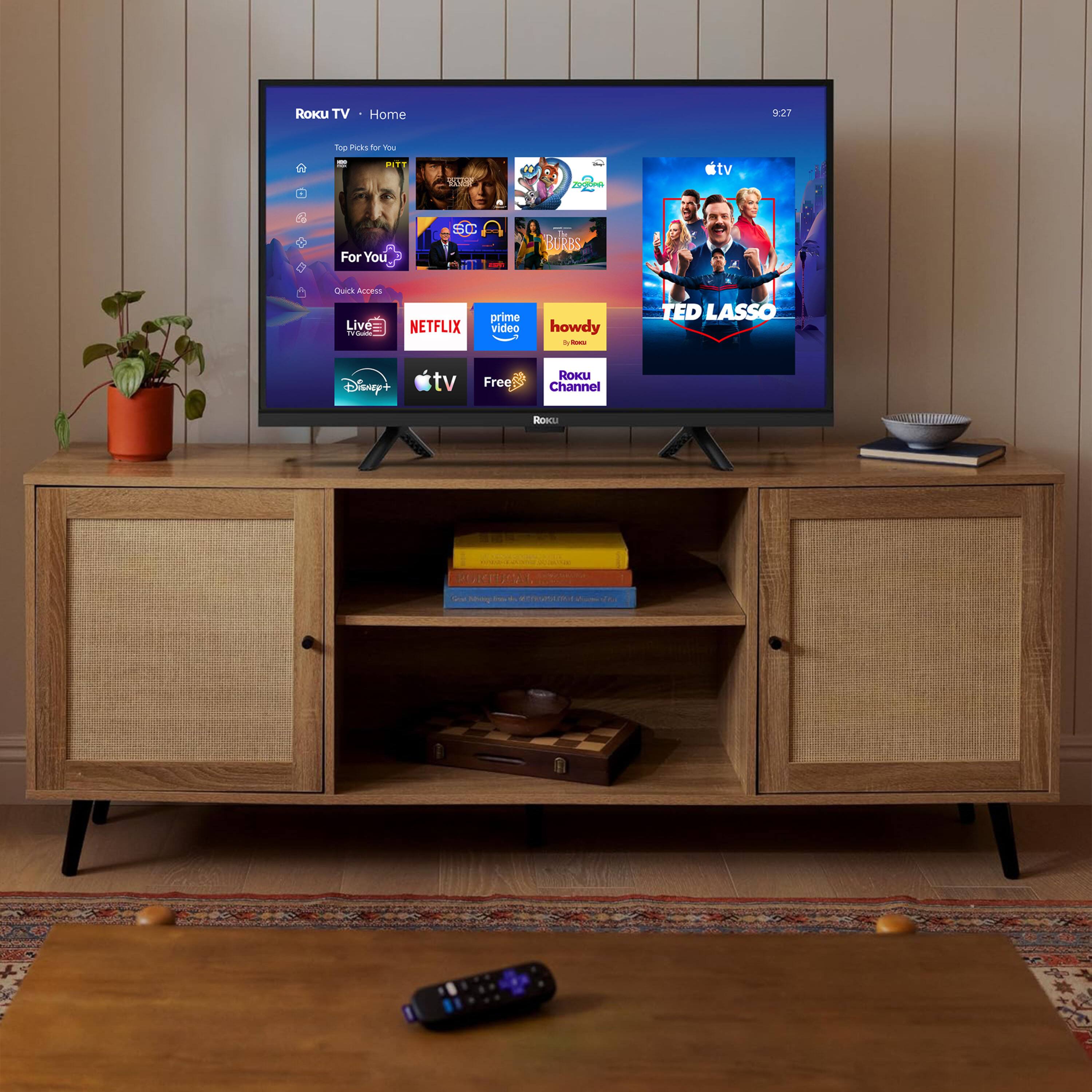 ROKU TV  
Home  
9:27  
Top Picks for You  
-  
PITT  
YOUR  
ZOGORA Frie  
For You  
SC  
he BURBS  
Quick Access  
Live  
NETFLIX  
prime video  
howdy 2 Rova  
TED LASSO  
Disney+  
tv  
Free  
ROKU Channel  
ROKU
