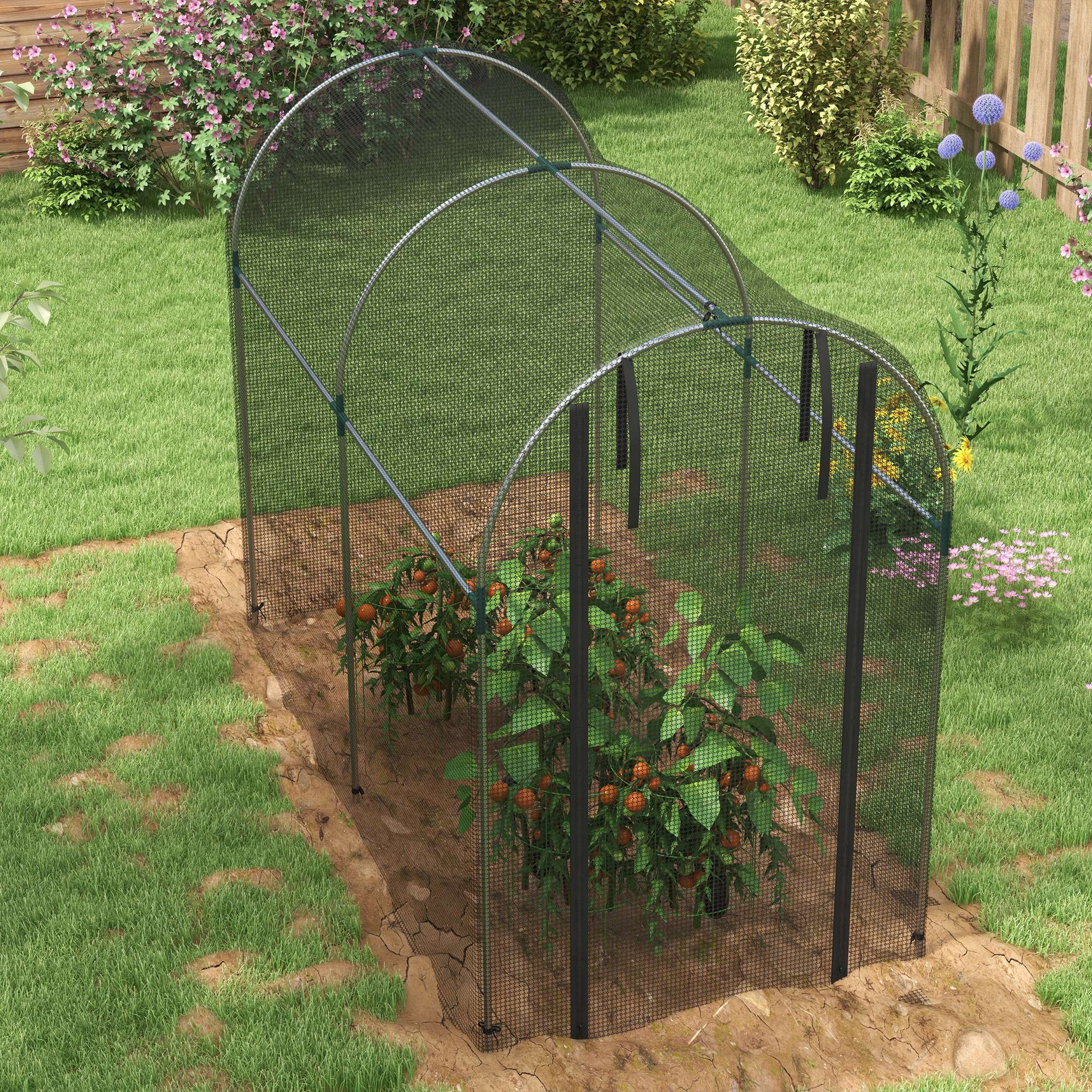 Alt View 7. Outsunny - 4' x 8' Crop Cage, Plant Protection Tent with Zippered Door and Galvanized Steel Frame - Black.