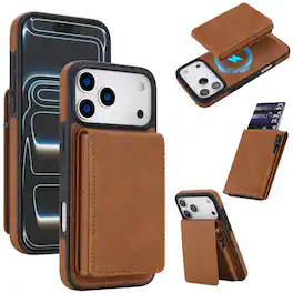 Dteck - 2-in-1 Magnetic Wallet Case for Apple iPhone 17 Pro, Detachable Folio Cover with RFID Blocking & Dual Kickstand - Brown