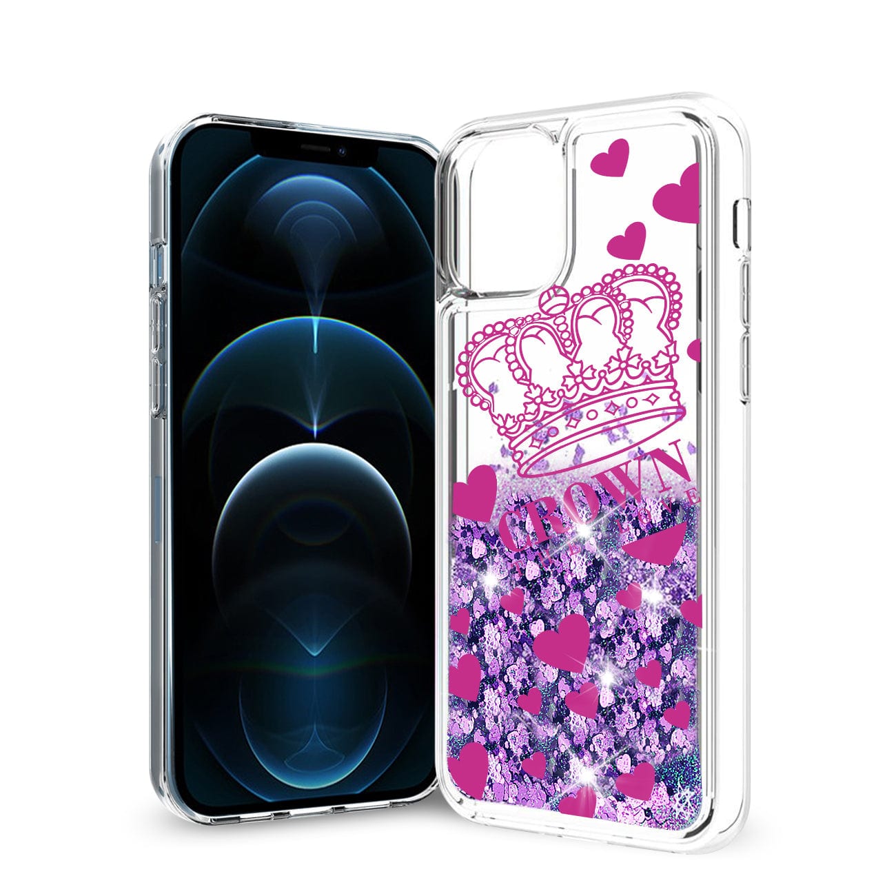 Reiko - Iphone 12 Pro Max Glitter Case Moving Quicksand Crown - Purple