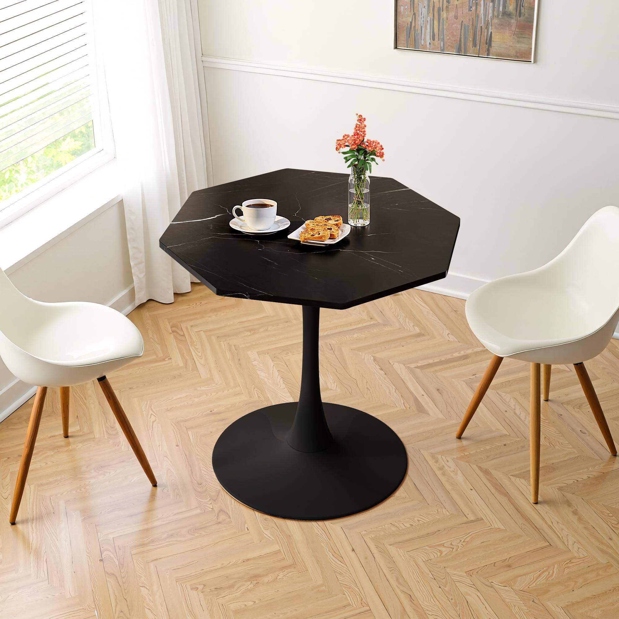 Alt View 6. Ecooso - 31.50"Modern Octagonal Coffee Table with Printed Black Marble Table Top,Metal Base, for Dining Room, Living Room - marble.