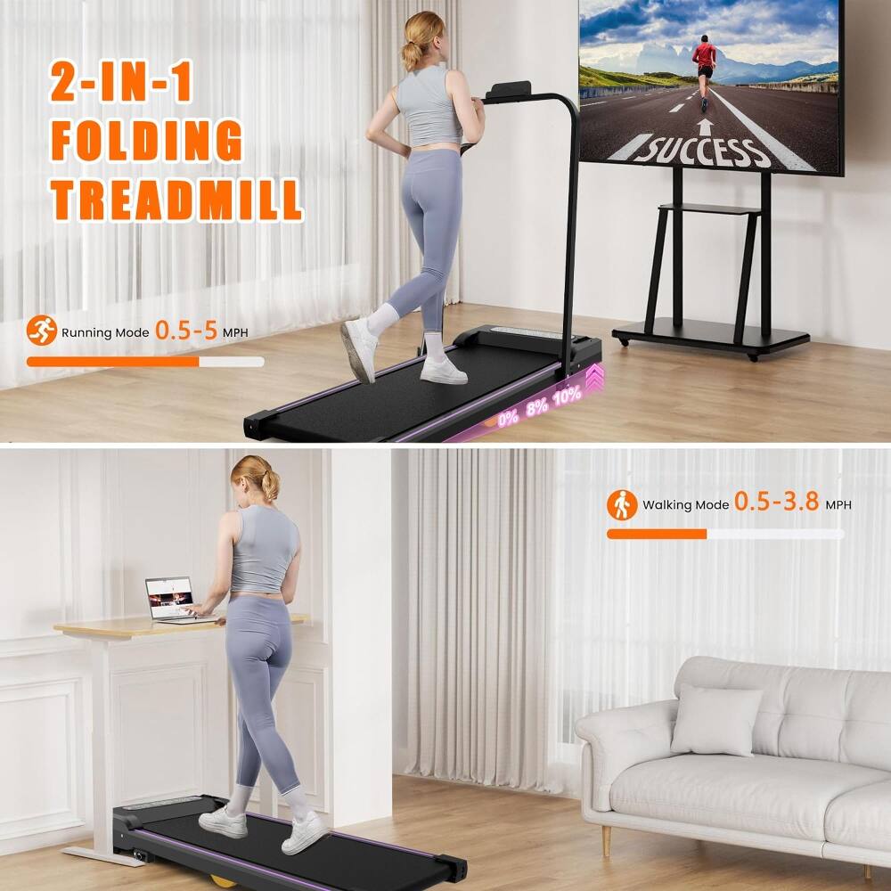 2-IN-1 FOLDING TREADMILL

SUCCESS

Running Mode 0.5-5 MPH

Walking Mode 0.5-3.8 MPH