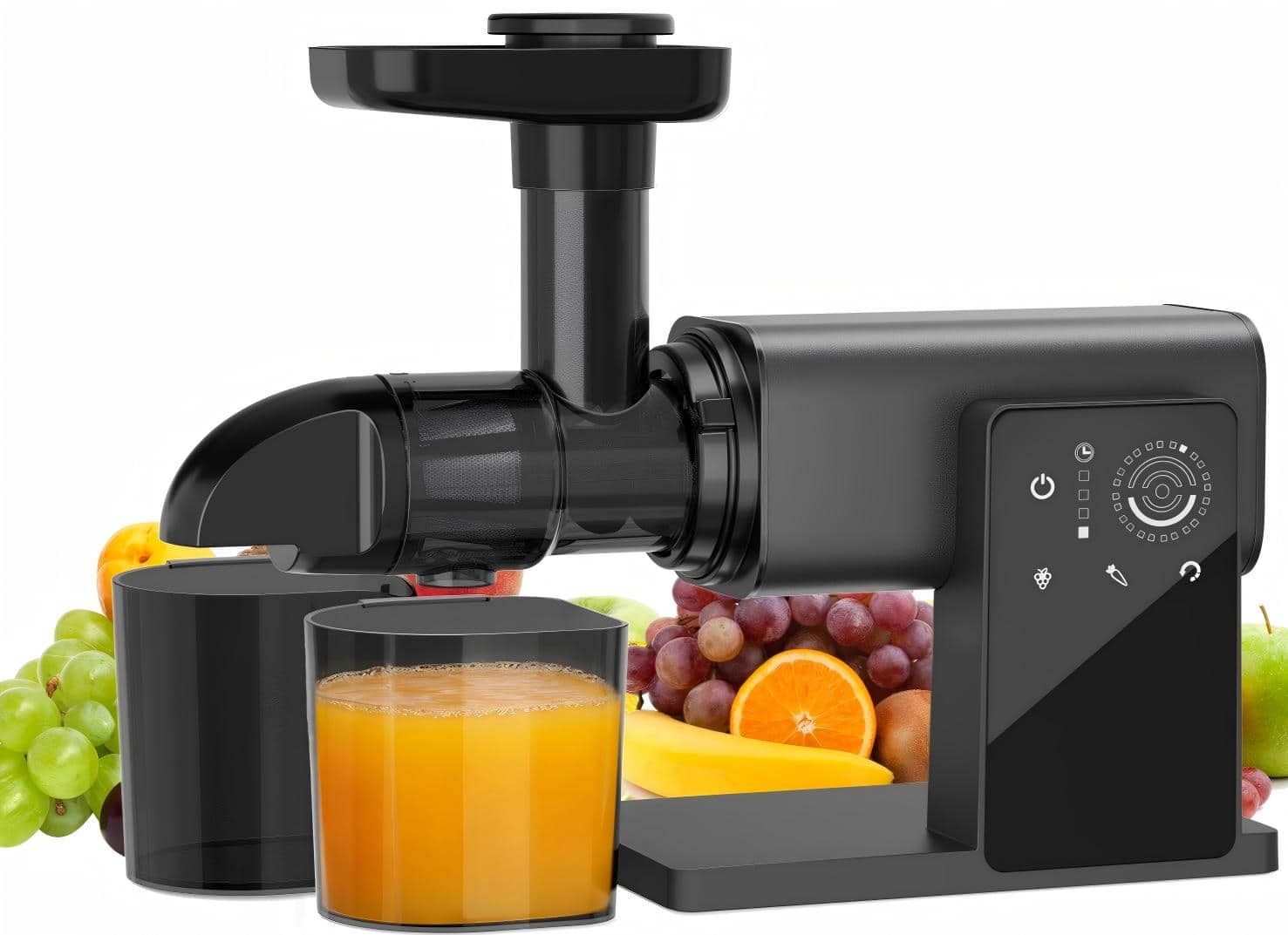 Teendow - Cold Press Juicer, 200W 2-Speed Slow Juicer, Electric Juicer with Touch Screen, High Yield, Easy to Clean - Black
